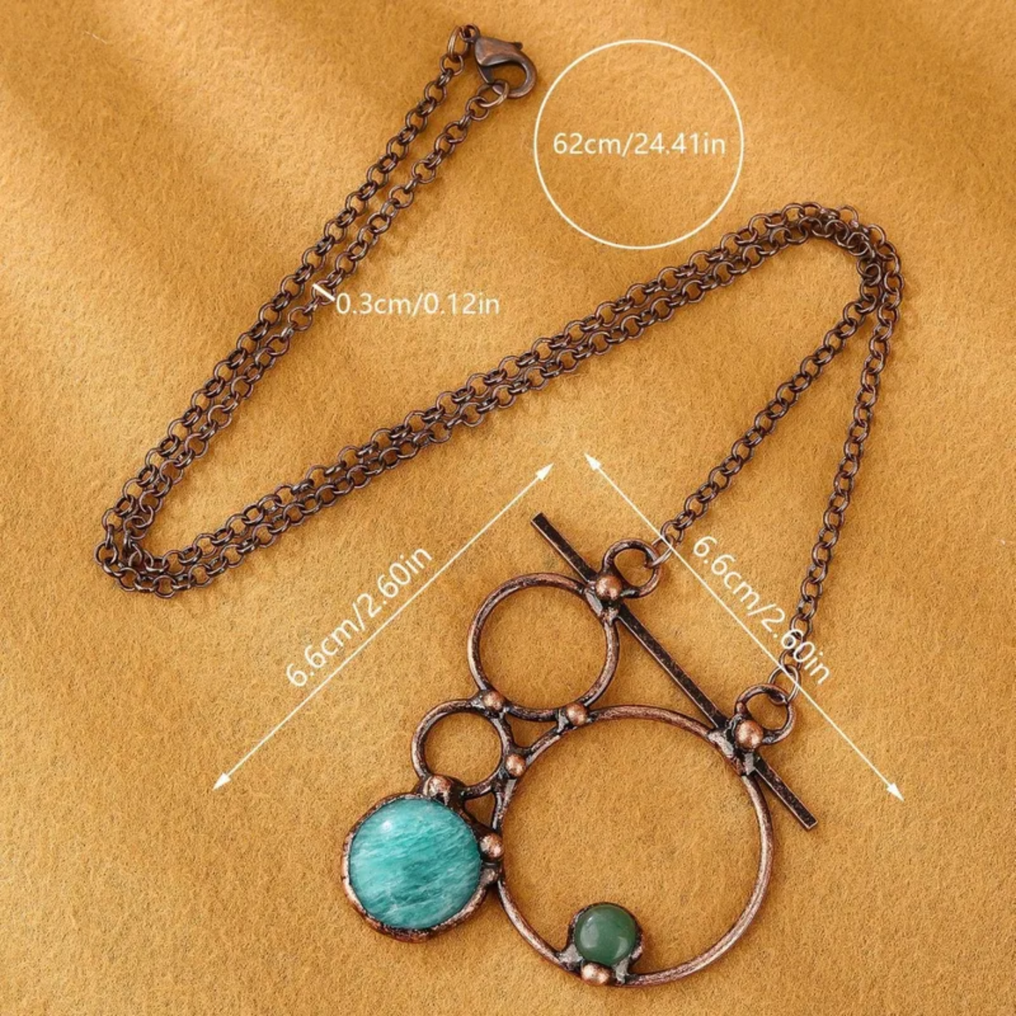 Abstract Amazonite/Green Aventurine Copper Geometric Statement Pendant