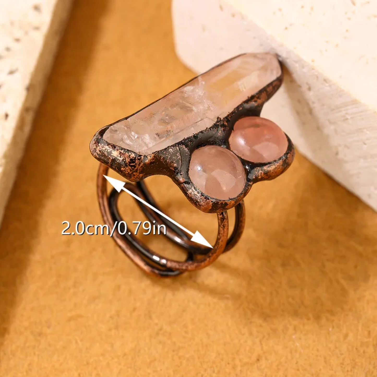 Asymmetrical Crystal Open Ring – Handmade Copper Adjustable Ring