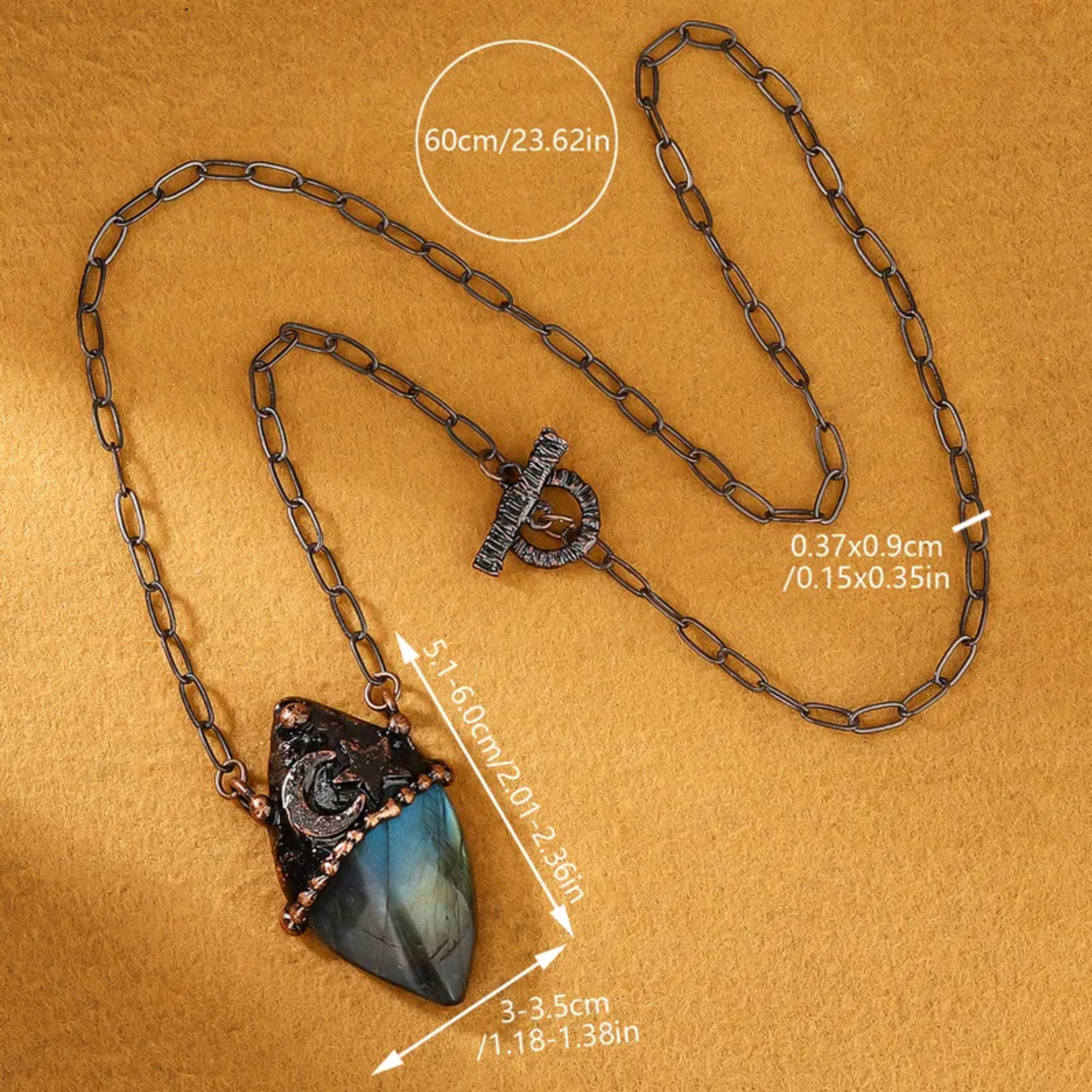 Wizard Hat Labradorite Pendant Necklace – Handmade Copper Statement Piece