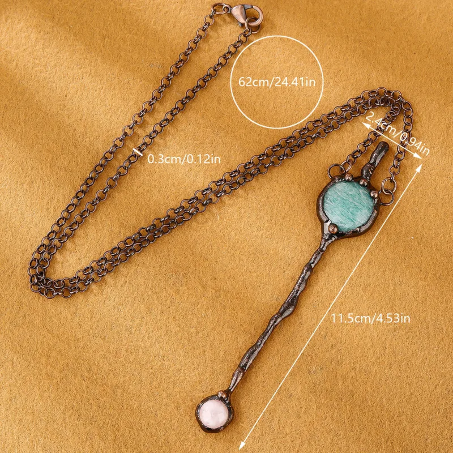 Amazonite & Rose Quartz Pendant Necklace – Natural Stone Copper Jewelry