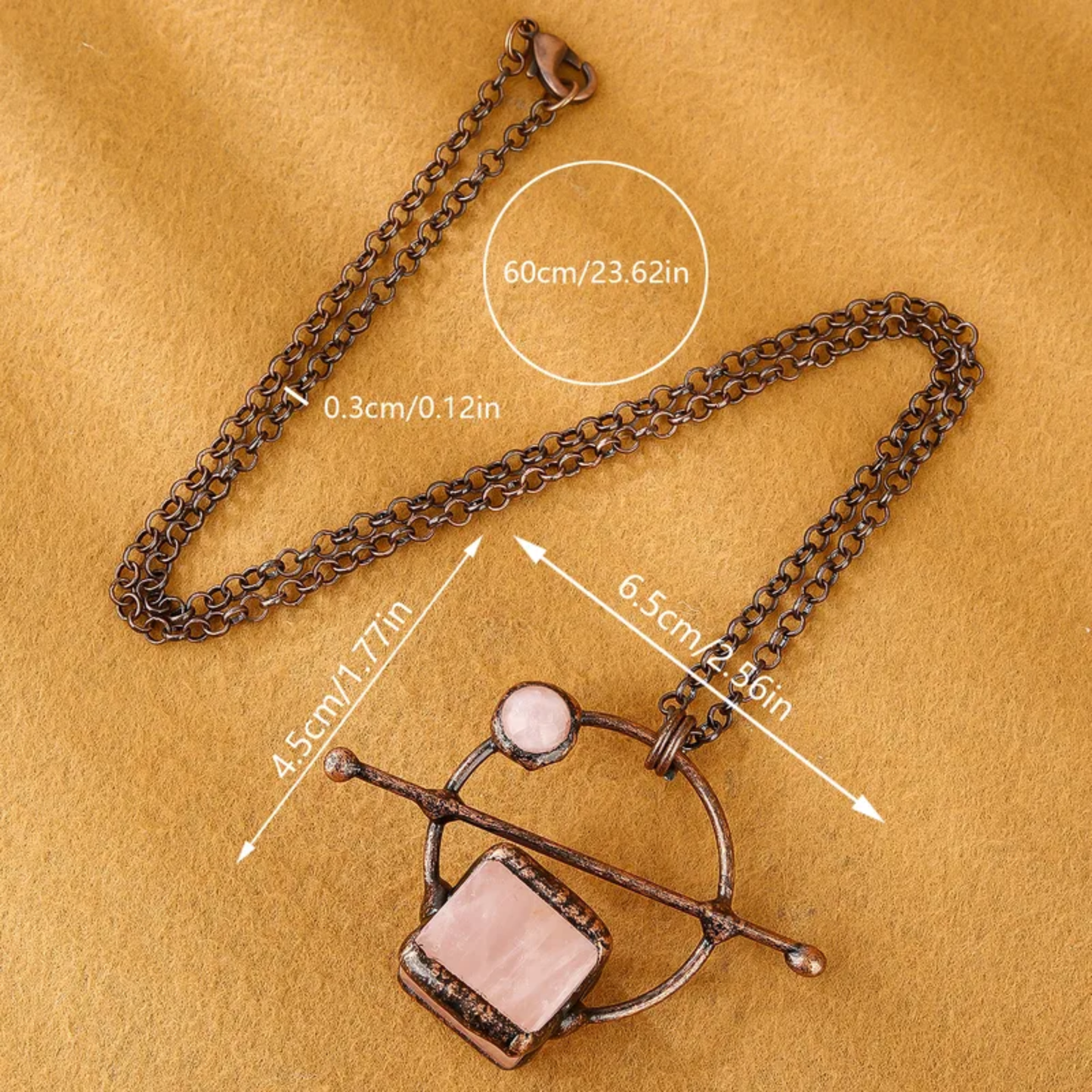 Abstract Rose Quartz Cube Crystal Copper Necklace