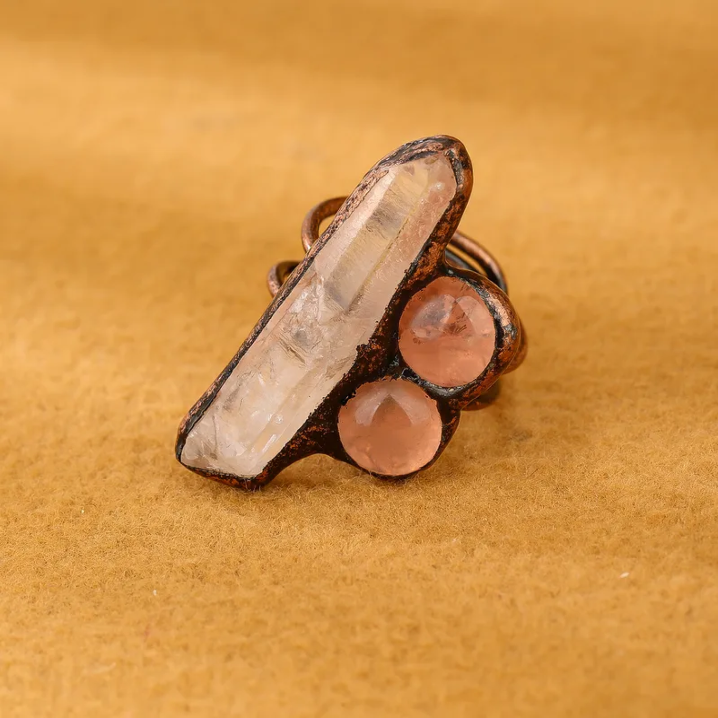 Asymmetrical Crystal Open Ring – Handmade Copper Adjustable Ring