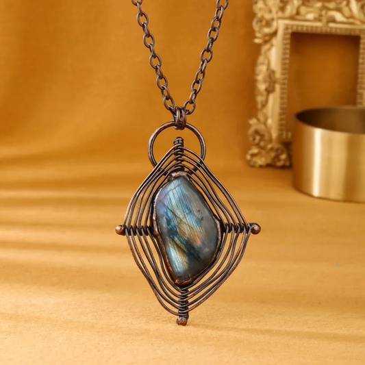 Geometric Labradorite Pendant Necklace – Copper Ethnic Style Jewelry