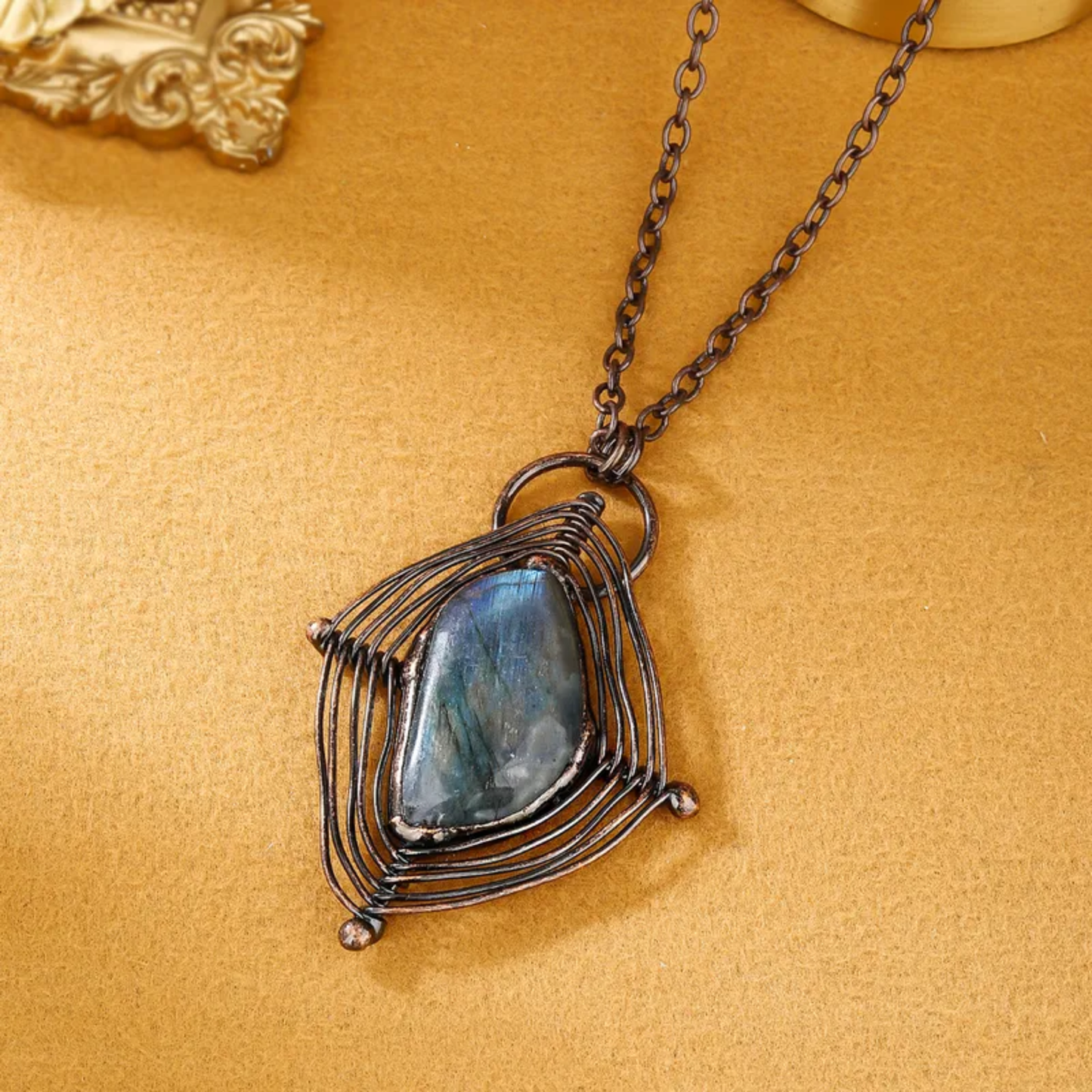 Geometric Labradorite Pendant Necklace – Copper Ethnic Style Jewelry