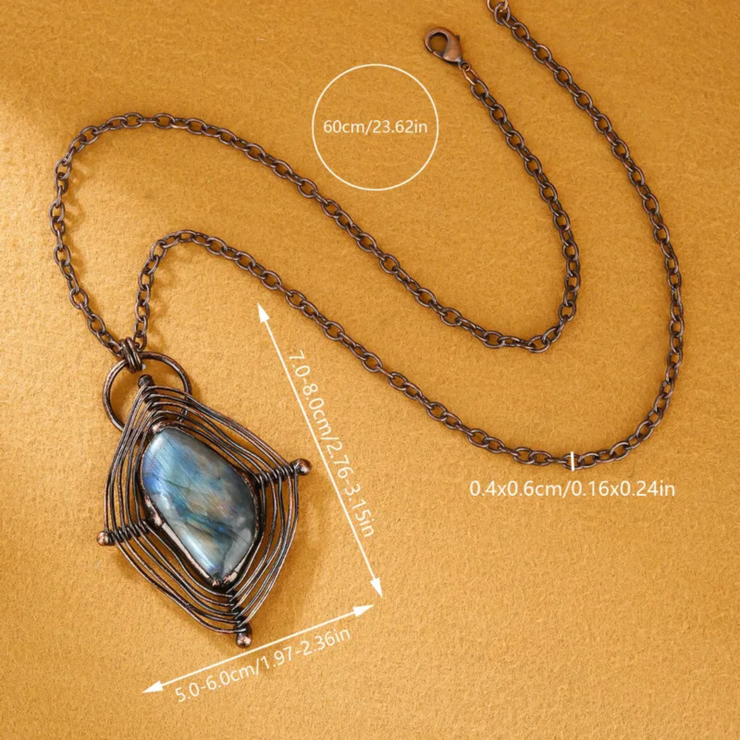 Geometric Labradorite Pendant Necklace – Copper Ethnic Style Jewelry
