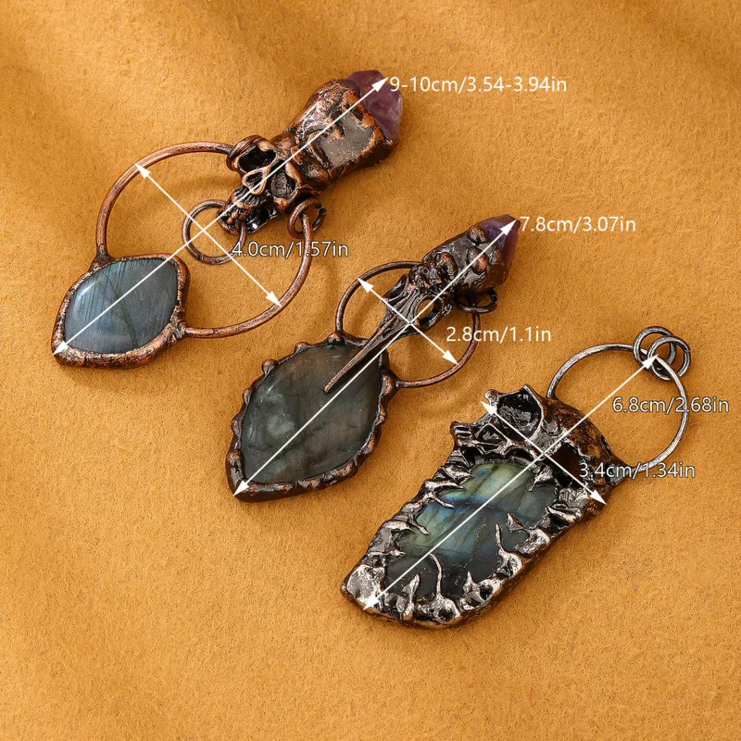 Labradorite Skull Pendant Necklace – Natural Crystal Statement Jewelry