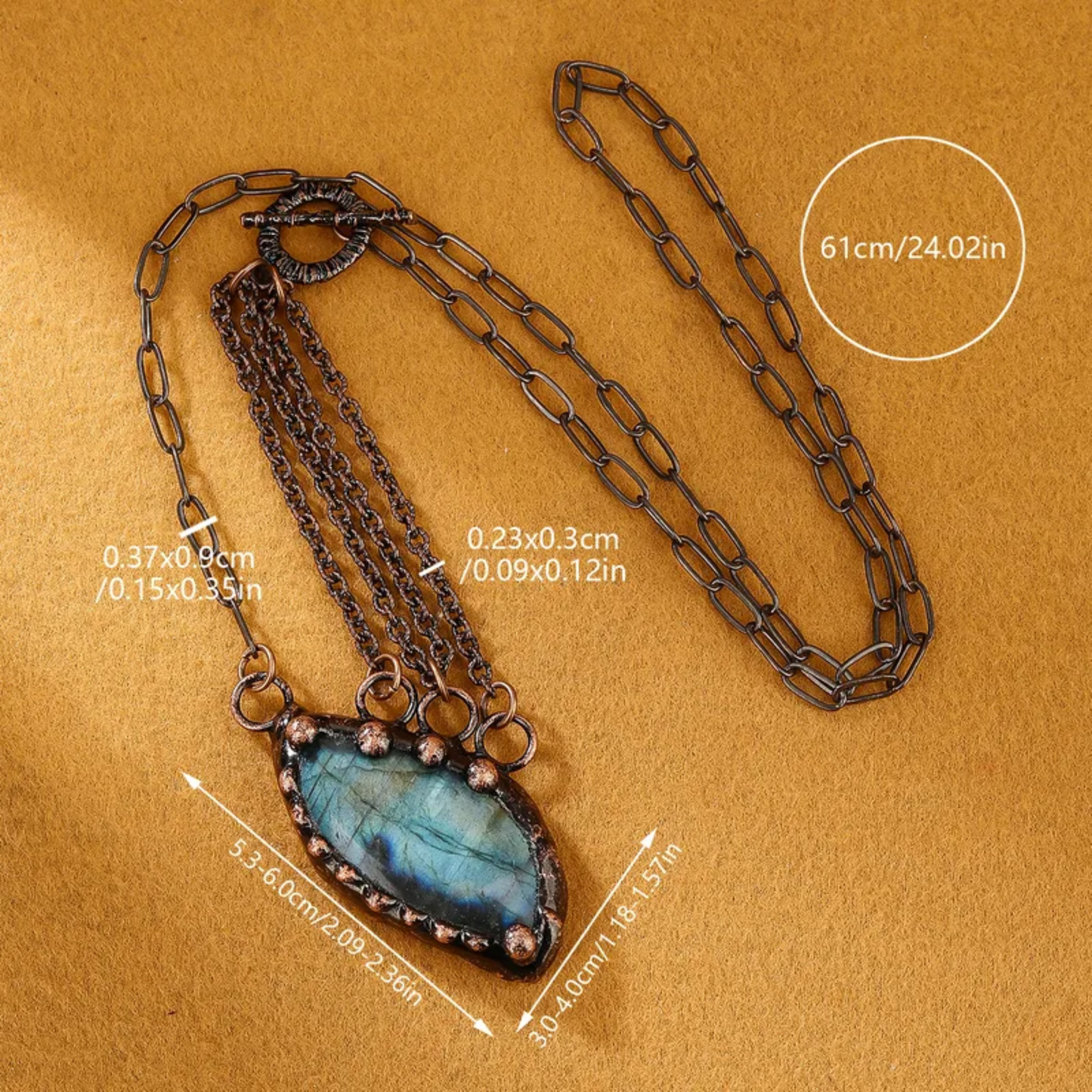 Triple Chain Labradorite Pendant Necklace – Handmade Irregular Copper Statement Piece