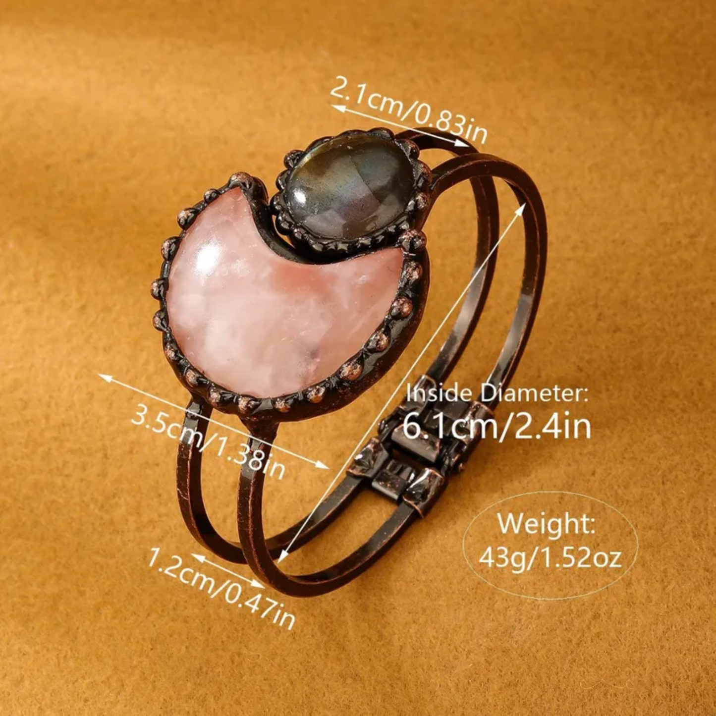 Moon-Inspired Natural Stone Copper Bangle – Handmade Crystal Bracelet