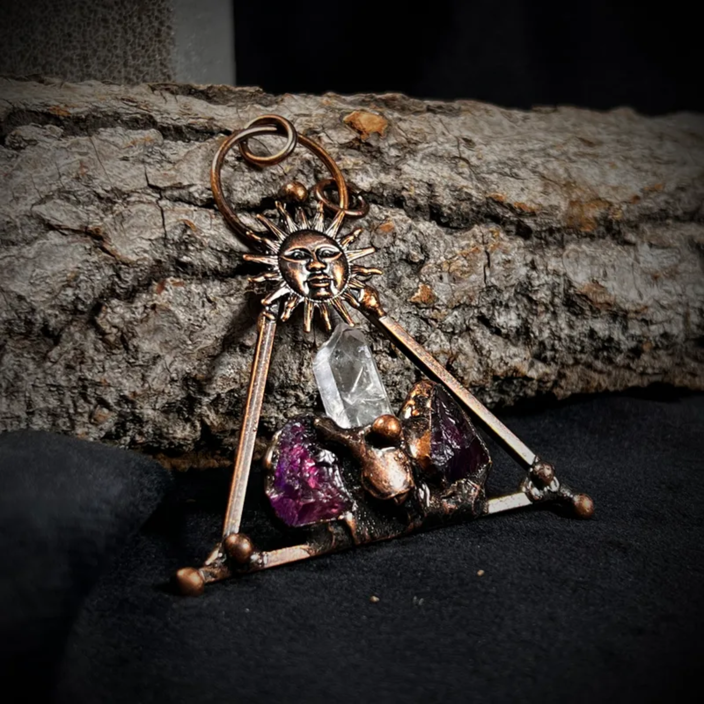 Triangle Sun Crystal Pendant Necklace – Minimal Symbolic Jewelry