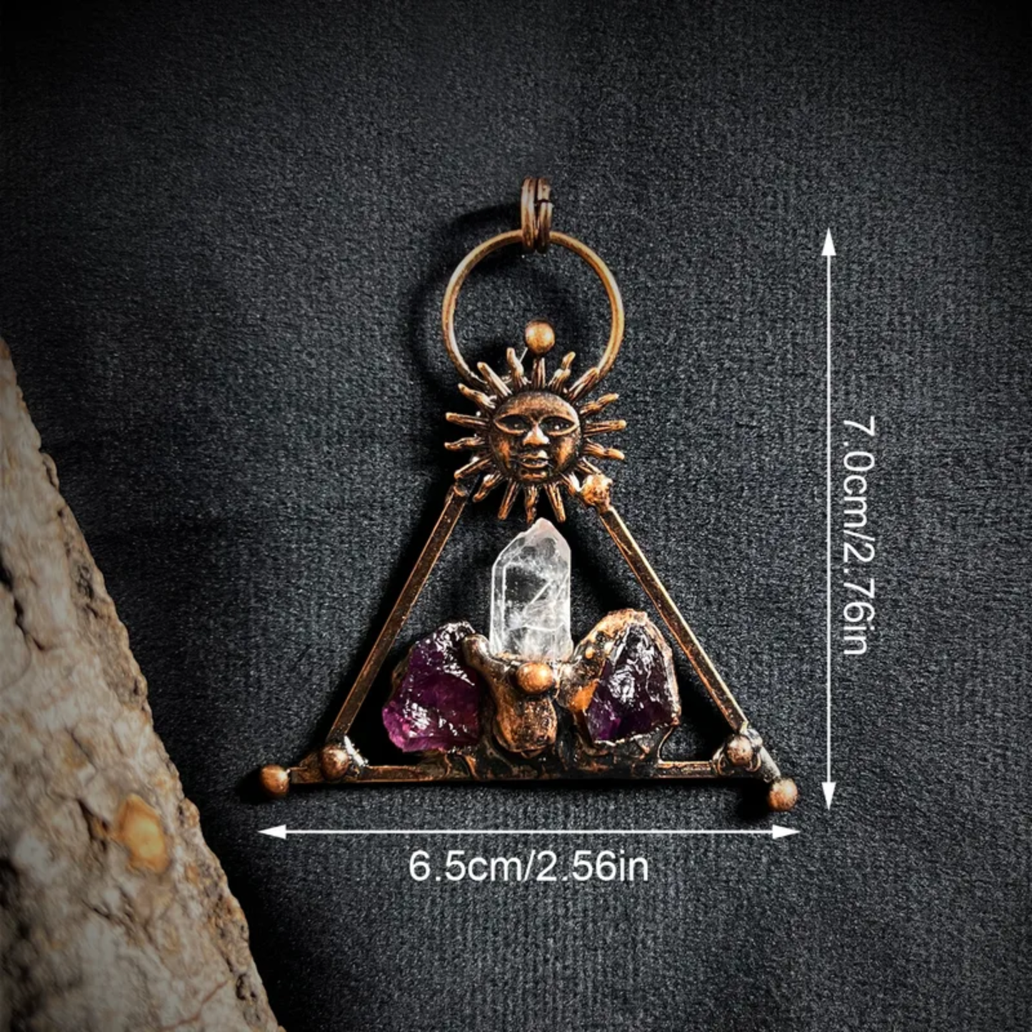 Triangle Sun Crystal Pendant Necklace – Minimal Symbolic Jewelry