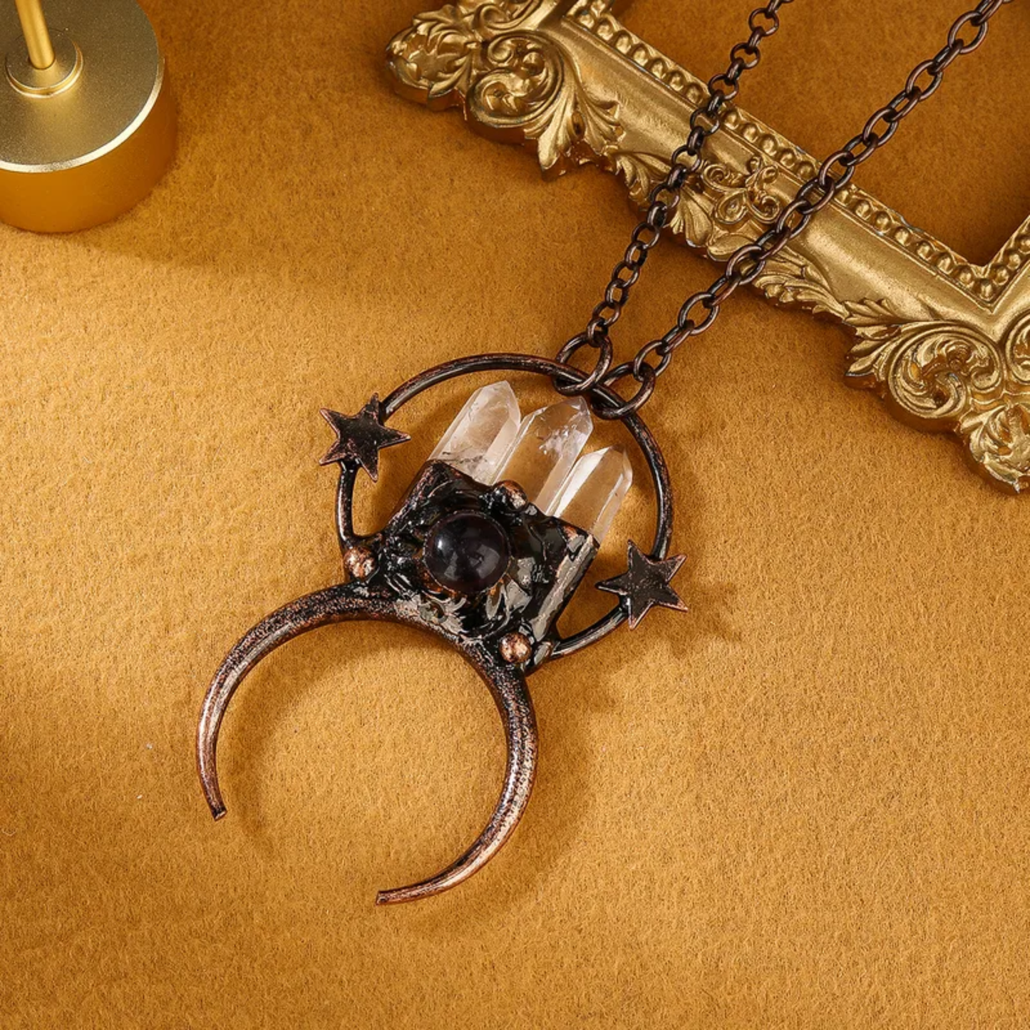 Clear Quartz Point Crystal Pendant Star Necklace – Handmade Copper Statement Jewelry