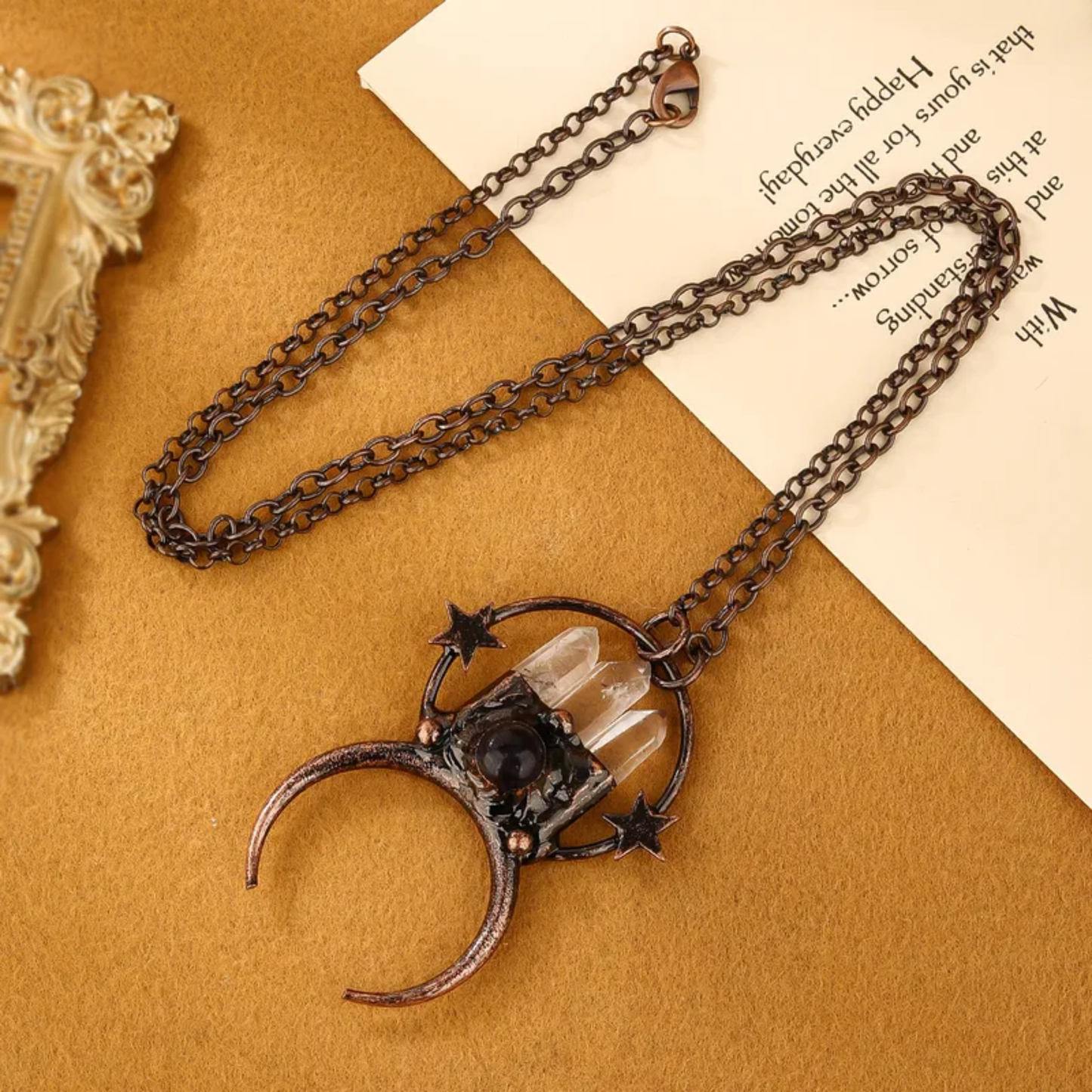 Clear Quartz Point Crystal Pendant Star Necklace – Handmade Copper Statement Jewelry