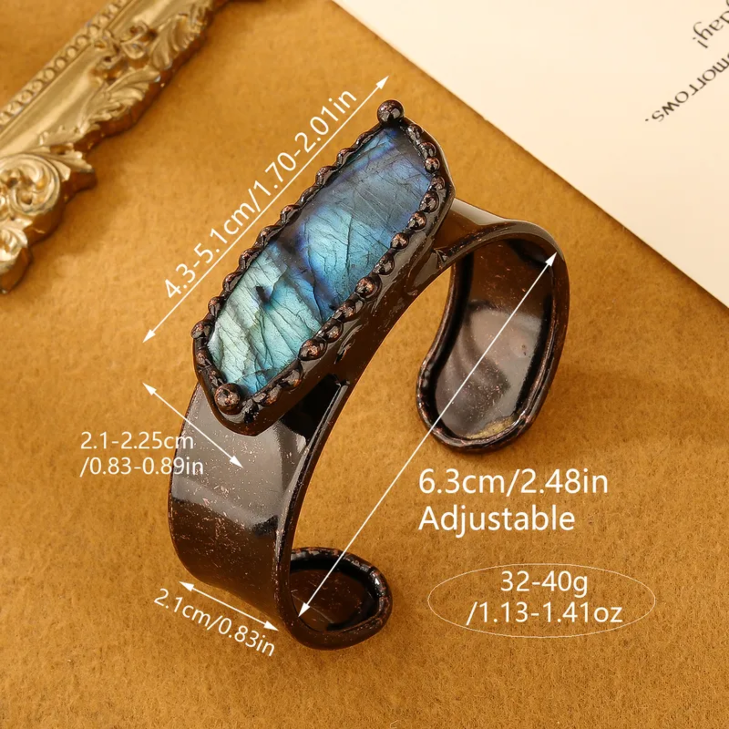 Baroque Labradorite Wide Bracelet – Punk Geometric Statement Bangle