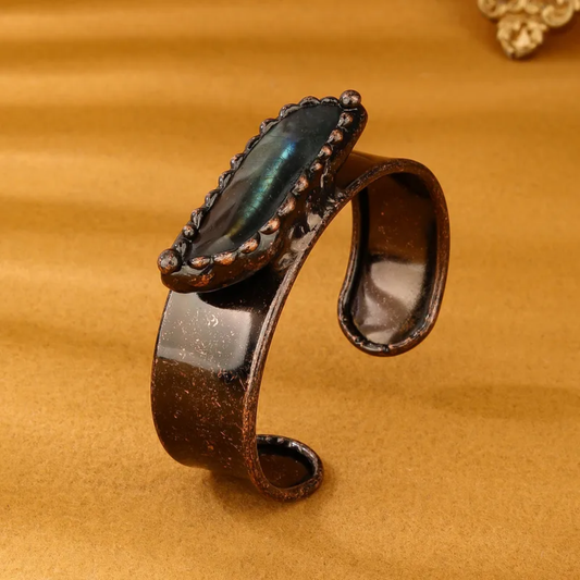 Baroque Labradorite Wide Bracelet – Punk Geometric Statement Bangle
