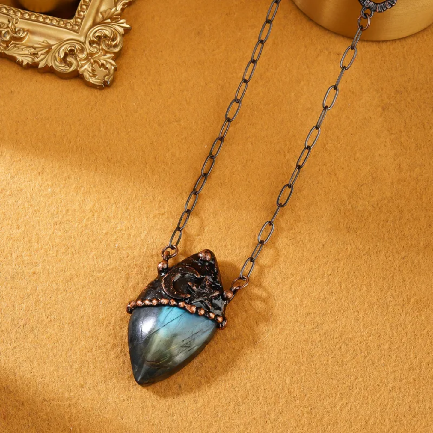 Wizard Hat Labradorite Pendant Necklace – Handmade Copper Statement Piece